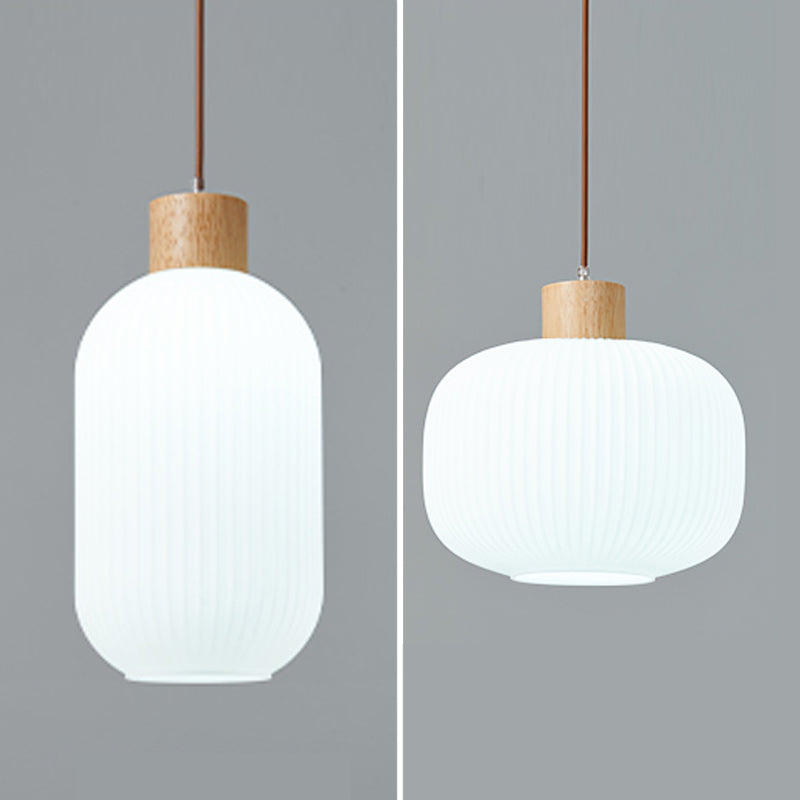 Wooden Geometric Pendant Light in Modern Artistic Style Glass Indoor Hanging Lamp in Log Color