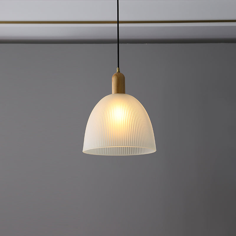 Wooden Dome Pendant Light in Modern Concise Style Glass Indoor Hanging Lamp