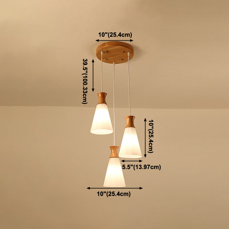 Moderne künstlerische geometrische hängende helle hölzerne Innenlampe mit weißem Glasschatten