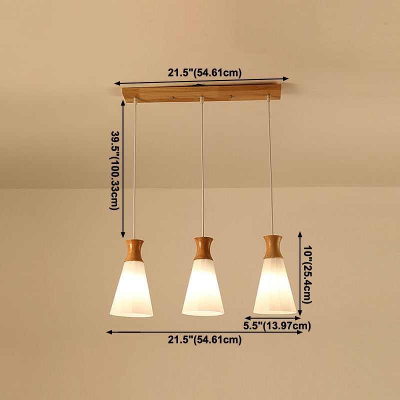 Moderne künstlerische geometrische hängende helle hölzerne Innenlampe mit weißem Glasschatten