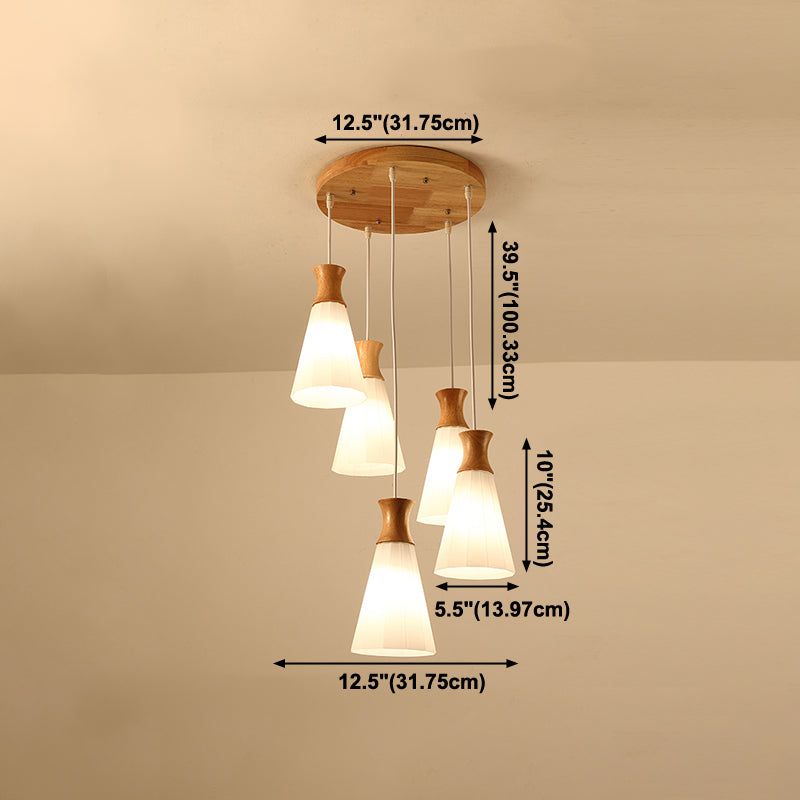 Moderne künstlerische geometrische hängende helle hölzerne Innenlampe mit weißem Glasschatten