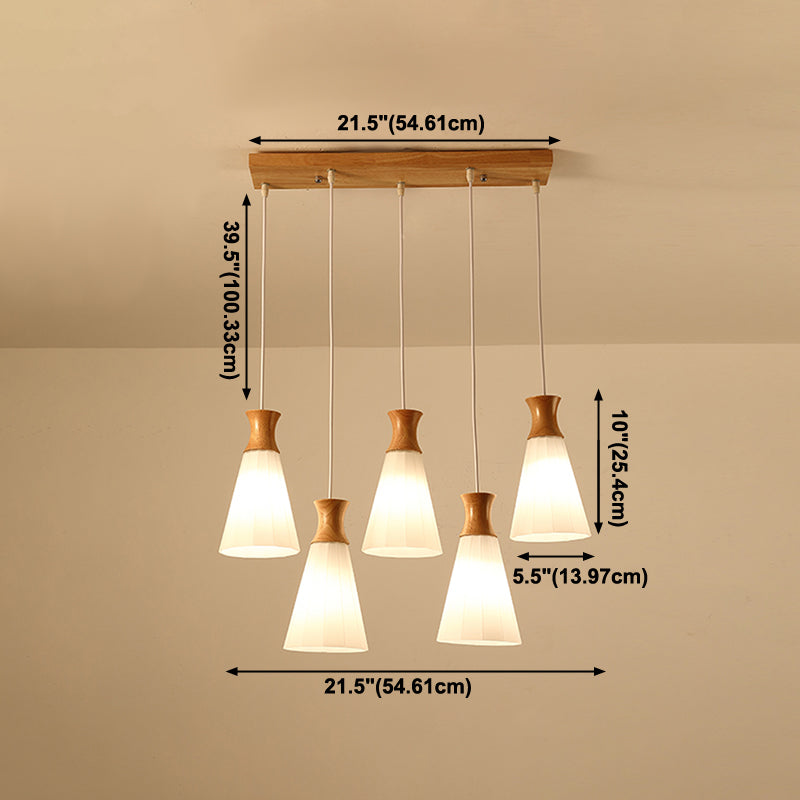 Moderne künstlerische geometrische hängende helle hölzerne Innenlampe mit weißem Glasschatten
