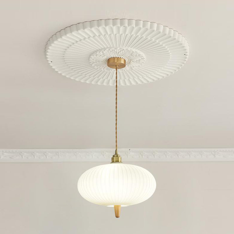 Wooden Geometric Pendant Light in Modern Artistic Style Copper Indoor Hanging Lamp with Glass Shade