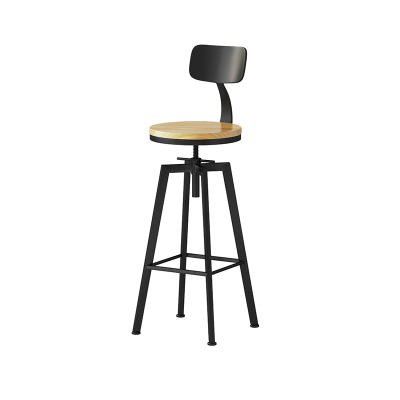 Industrielle höhenverstellbare schwarze Barhocker aus Eisen und Holz mit rundem Sitz