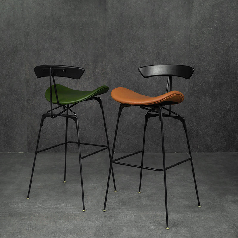 Tabouret de bar en fer noir, tabouret de comptoir à dossier bas de style industriel avec siège en selle