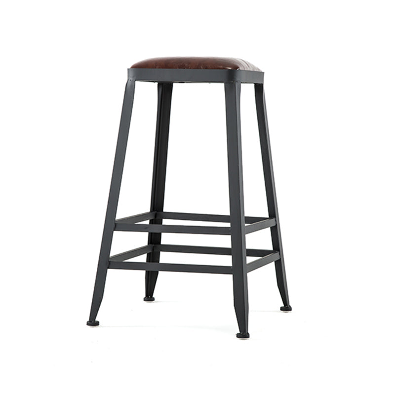 Asiento de cuero cuadrado de estilo industrial con patas de metal Taburete para barra de cocina