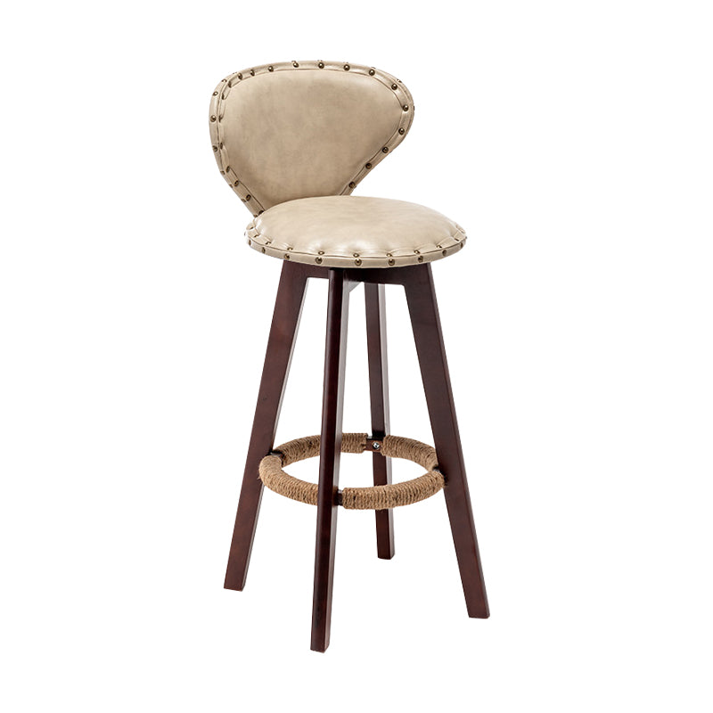 Skandinavische Holzleder -Theschleerhocker Low -Back -Barhocker mit runden Sitz
