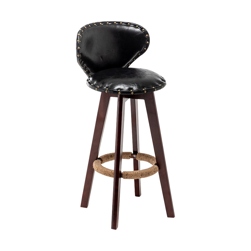 Skandinavische Holzleder -Theschleerhocker Low -Back -Barhocker mit runden Sitz