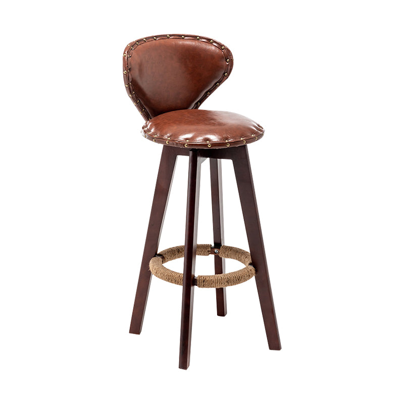 Skandinavische Holzleder -Theschleerhocker Low -Back -Barhocker mit runden Sitz
