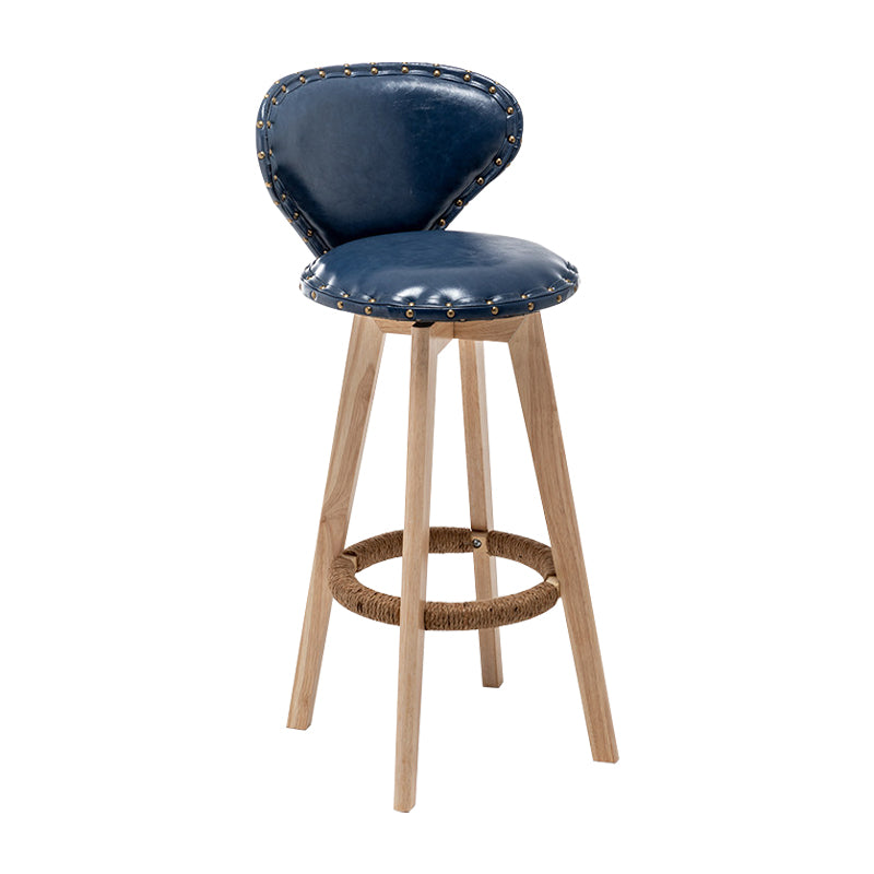 Skandinavische Holzleder -Theschleerhocker Low -Back -Barhocker mit runden Sitz