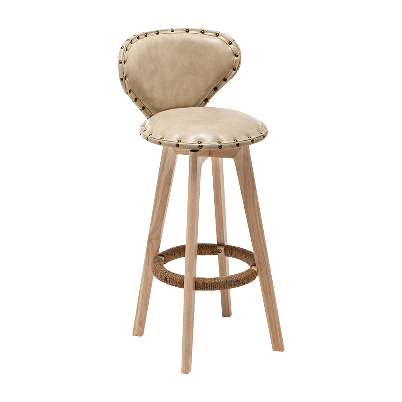 Skandinavische Holzleder -Theschleerhocker Low -Back -Barhocker mit runden Sitz