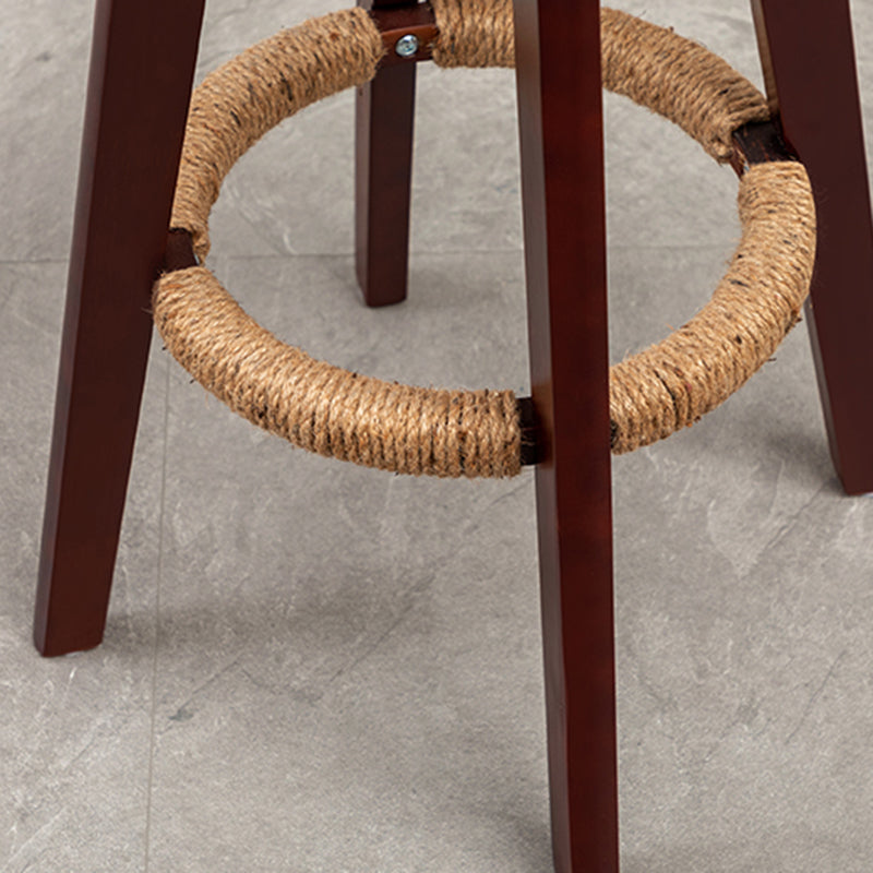 Skandinavische Holzleder -Theschleerhocker Low -Back -Barhocker mit runden Sitz