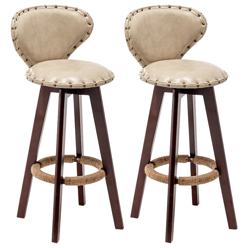 Skandinavische Holzleder -Theschleerhocker Low -Back -Barhocker mit runden Sitz