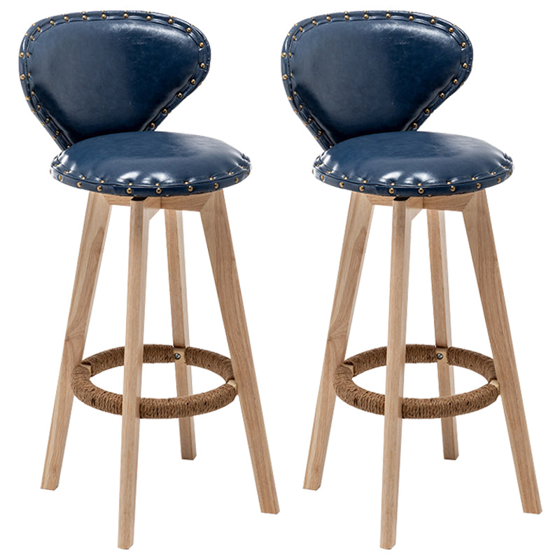Skandinavische Holzleder -Theschleerhocker Low -Back -Barhocker mit runden Sitz