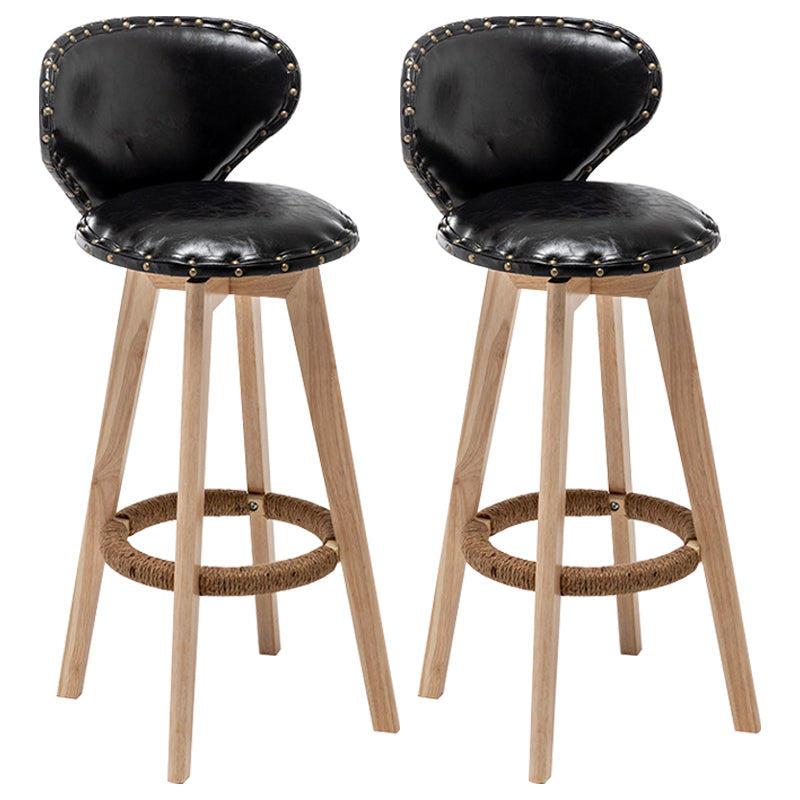 Skandinavische Holzleder -Theschleerhocker Low -Back -Barhocker mit runden Sitz