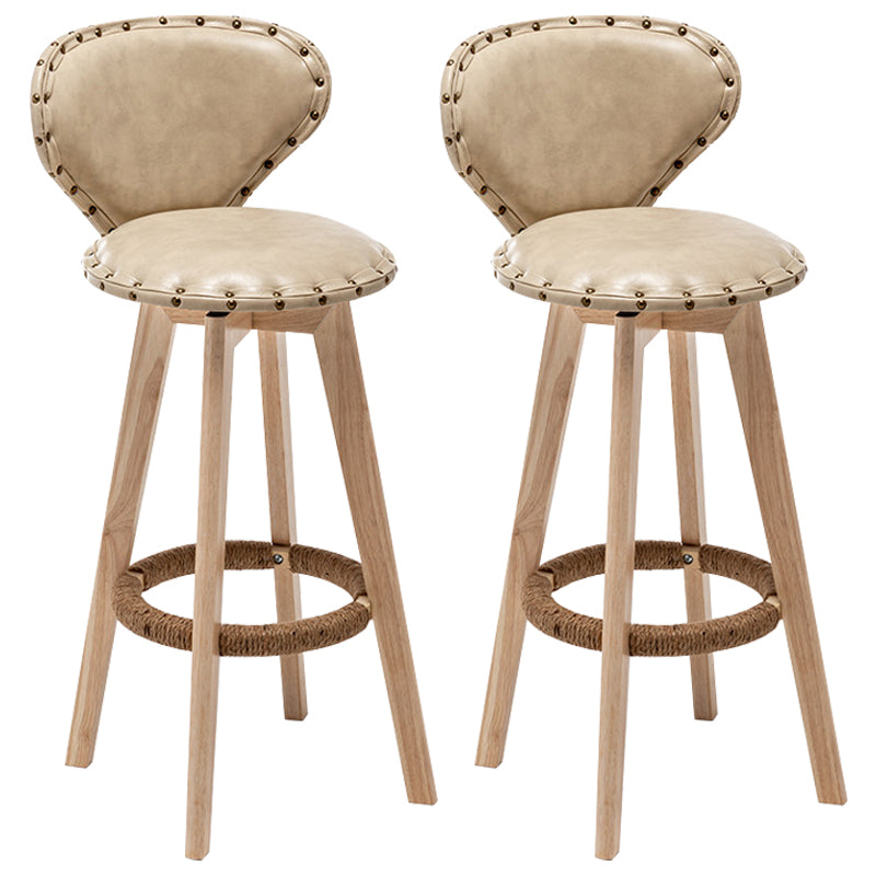 Skandinavische Holzleder -Theschleerhocker Low -Back -Barhocker mit runden Sitz