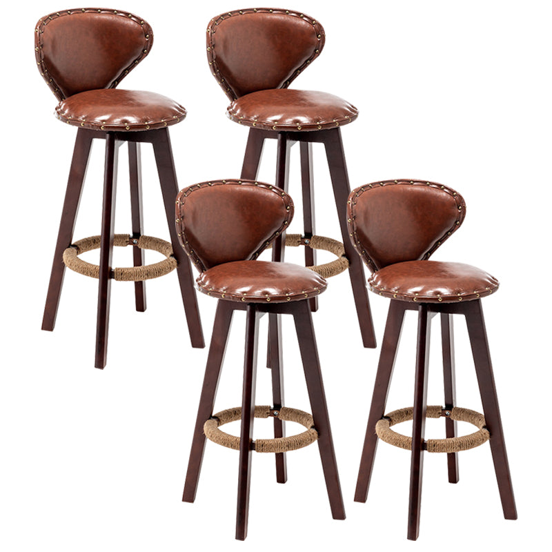 Skandinavische Holzleder -Theschleerhocker Low -Back -Barhocker mit runden Sitz