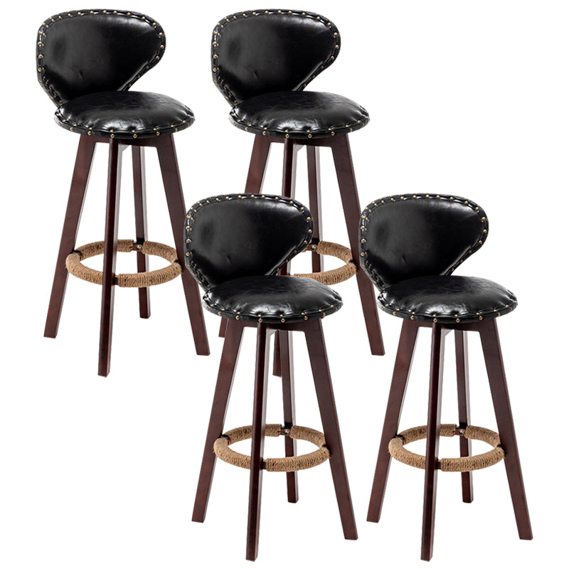 Skandinavische Holzleder -Theschleerhocker Low -Back -Barhocker mit runden Sitz