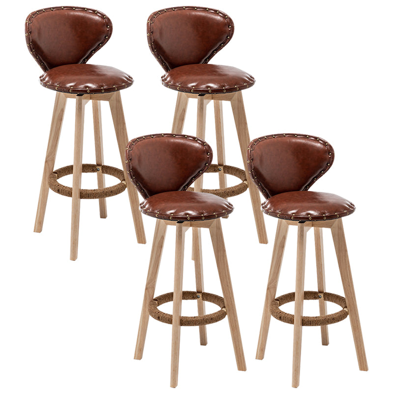 Skandinavische Holzleder -Theschleerhocker Low -Back -Barhocker mit runden Sitz