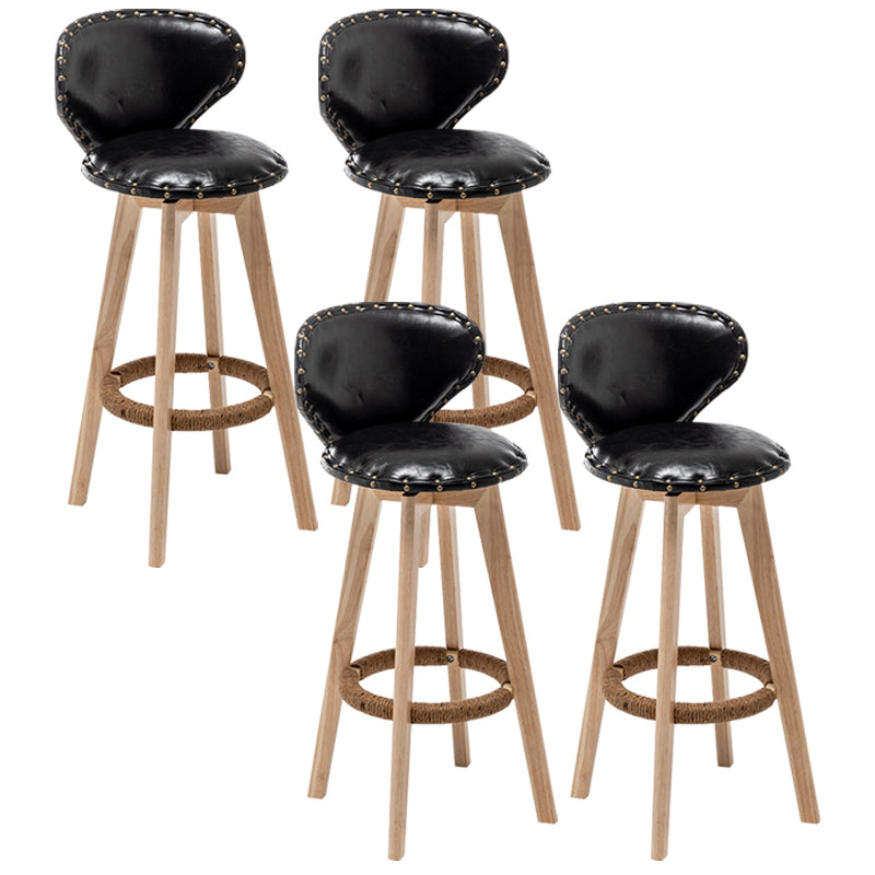 Skandinavische Holzleder -Theschleerhocker Low -Back -Barhocker mit runden Sitz