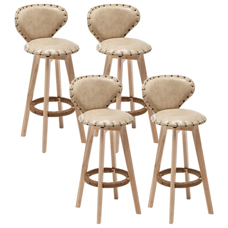 Skandinavische Holzleder -Theschleerhocker Low -Back -Barhocker mit runden Sitz