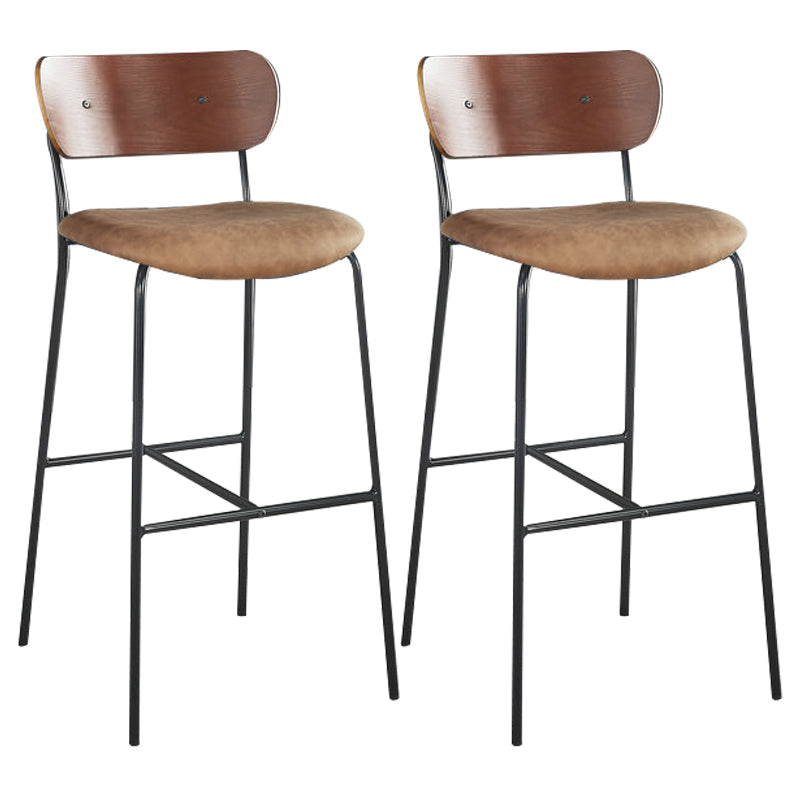 Skandinavische Thekenhocker aus schwarzem Eisen, Holz-Barhocker mit niedriger Rückenlehne (2er-Set)