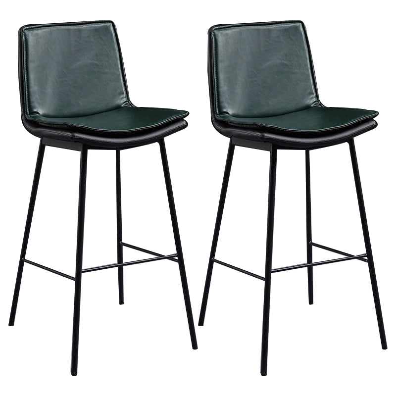 Skandinavische Barhocker aus Leder mit niedriger Rückenlehne und quadratischem Sitz (2er-Set)