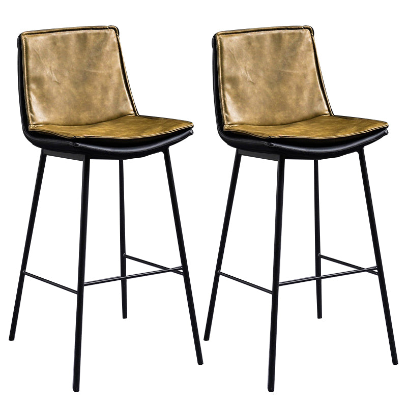 Skandinavische Barhocker aus Leder mit niedriger Rückenlehne und quadratischem Sitz (2er-Set)