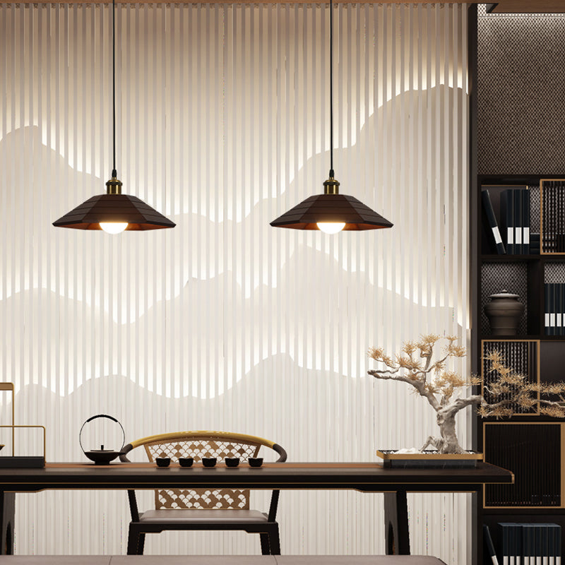 Wood Pot Cover Shape Hanging Lights Modern Style 1-Light Hanging Mount Fixture