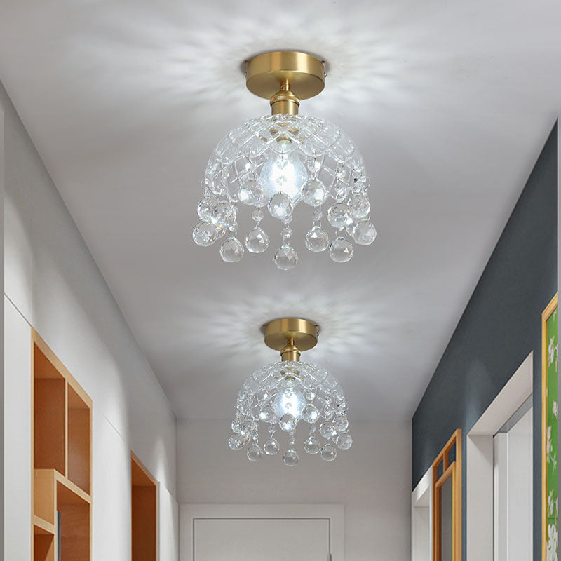 Crystal Crown Semi Flush Mount in Colonial Style Copper Indoor Ceiling Light