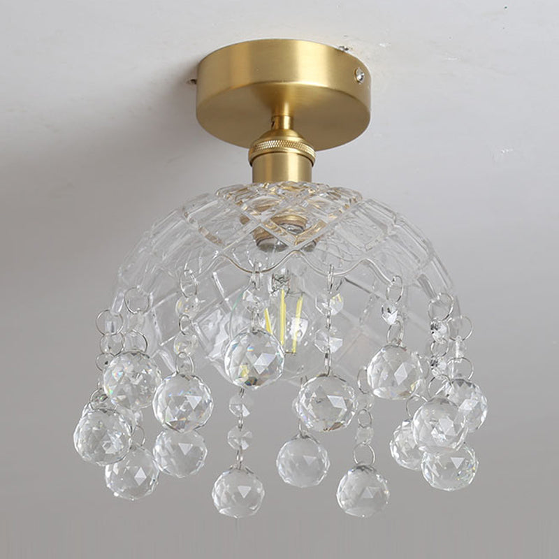 Crystal Crown Semi Flush Mount in Colonial Style Copper Indoor Ceiling Light