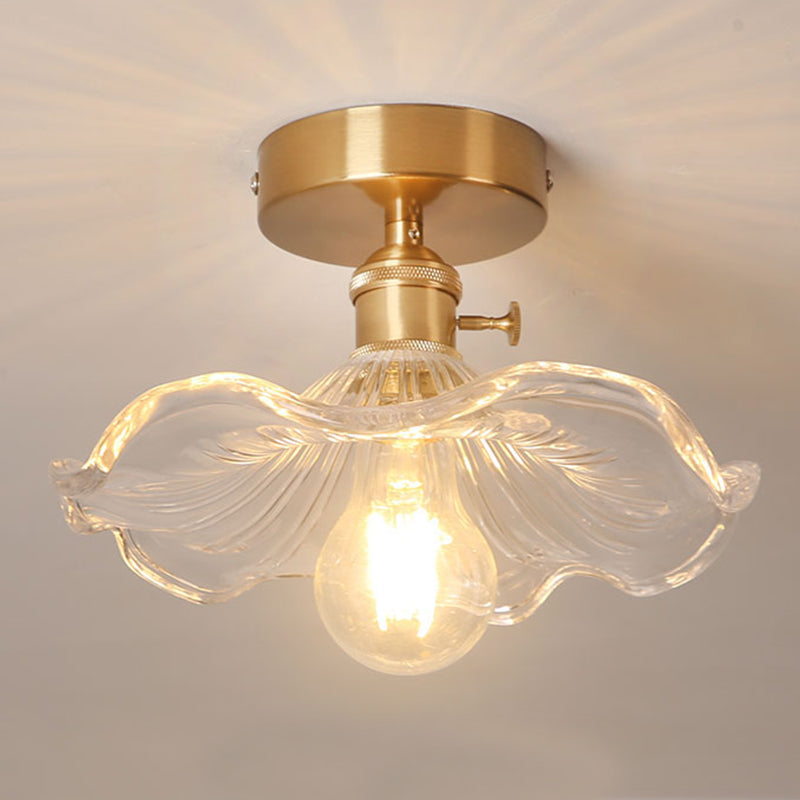 Lotus Shape Ceiling Lamp in Colonial Style Copper Ceiling Light for Corridor