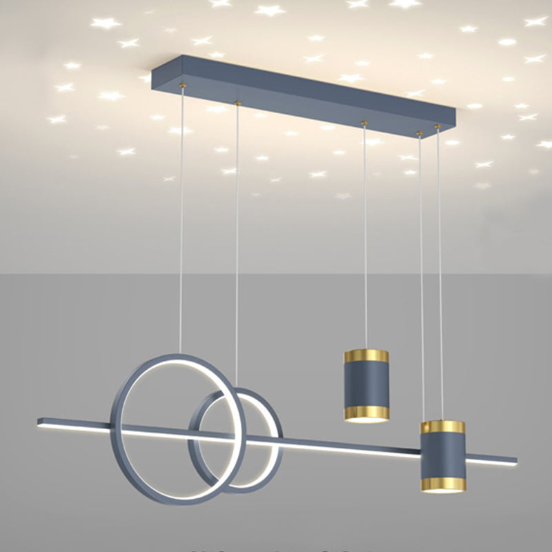 5 Light Cylinder Island Lighting Fixtures Contemporary Metal Chandelier Light