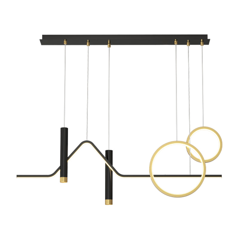 5 Light Geometric Island Lighting Fixtures Contemporary Metal Island Light Fixtures in Black