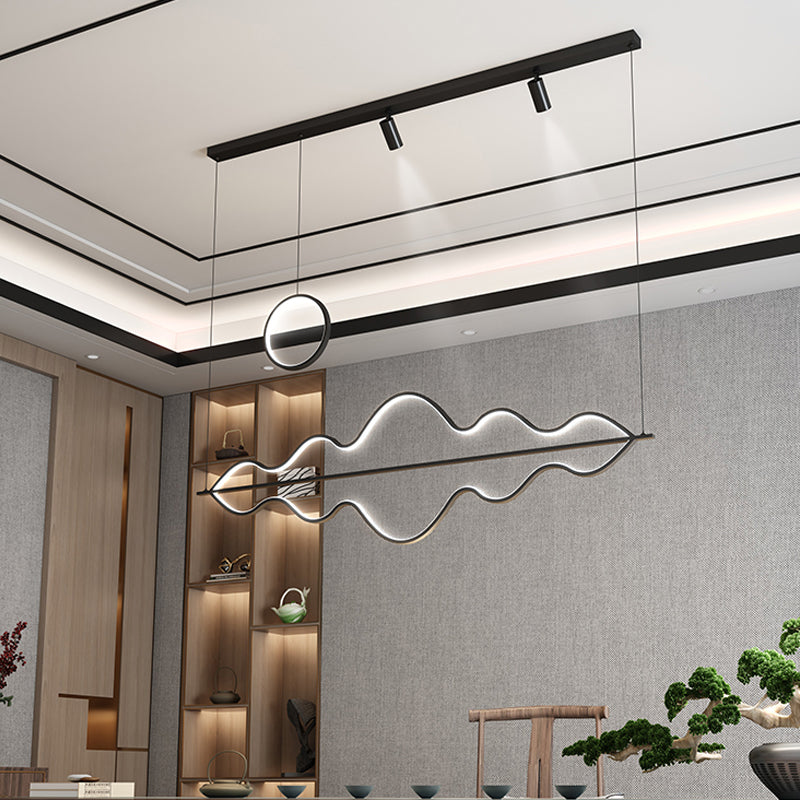 4 Light Linear Island Lighting Fixtures Contemporary Metal Island Light Fixtures in Black