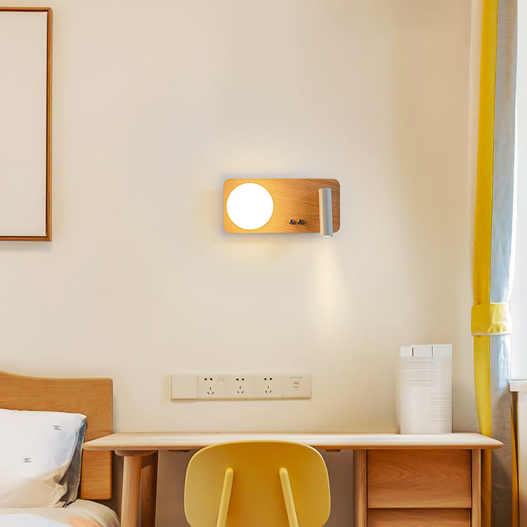 2 Lights Geometric Wall Light Modern Style Wood Wall Mount Light Fixture