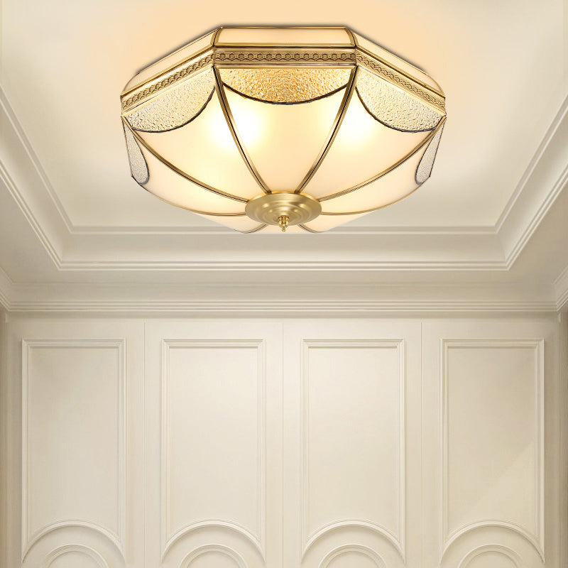 Luminaires encastrés à tambour, plafonniers en cuivre de style colonial avec abat-jour en verre