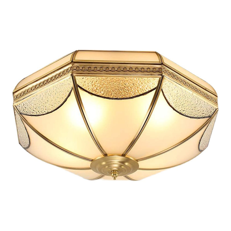 Luminaires encastrés à tambour, plafonniers en cuivre de style colonial avec abat-jour en verre