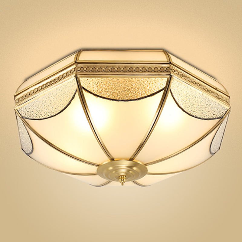 Luminaires encastrés à tambour, plafonniers en cuivre de style colonial avec abat-jour en verre