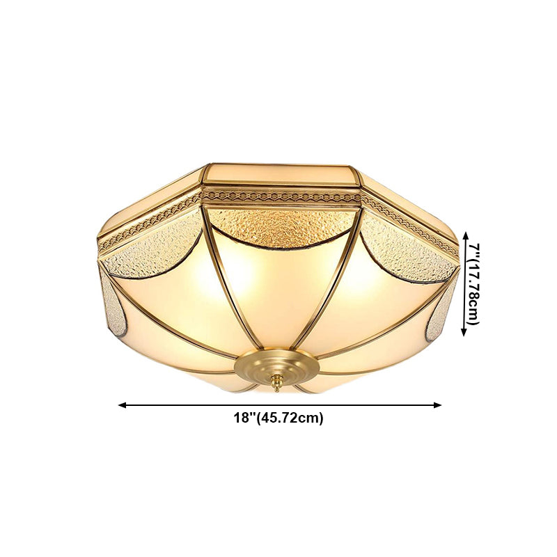 Luminaires encastrés à tambour, plafonniers en cuivre de style colonial avec abat-jour en verre