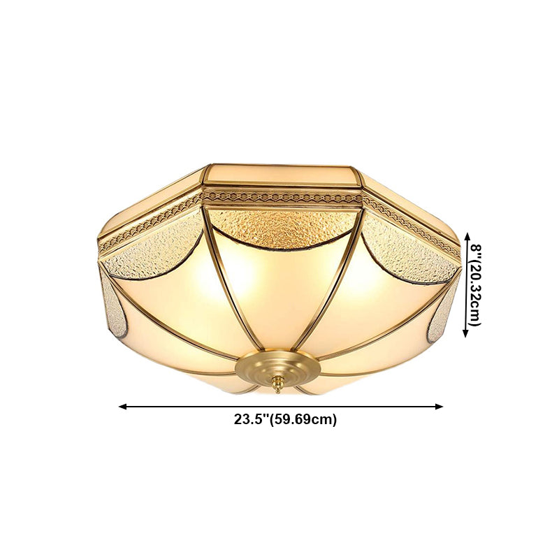 Luminaires encastrés à tambour, plafonniers en cuivre de style colonial avec abat-jour en verre