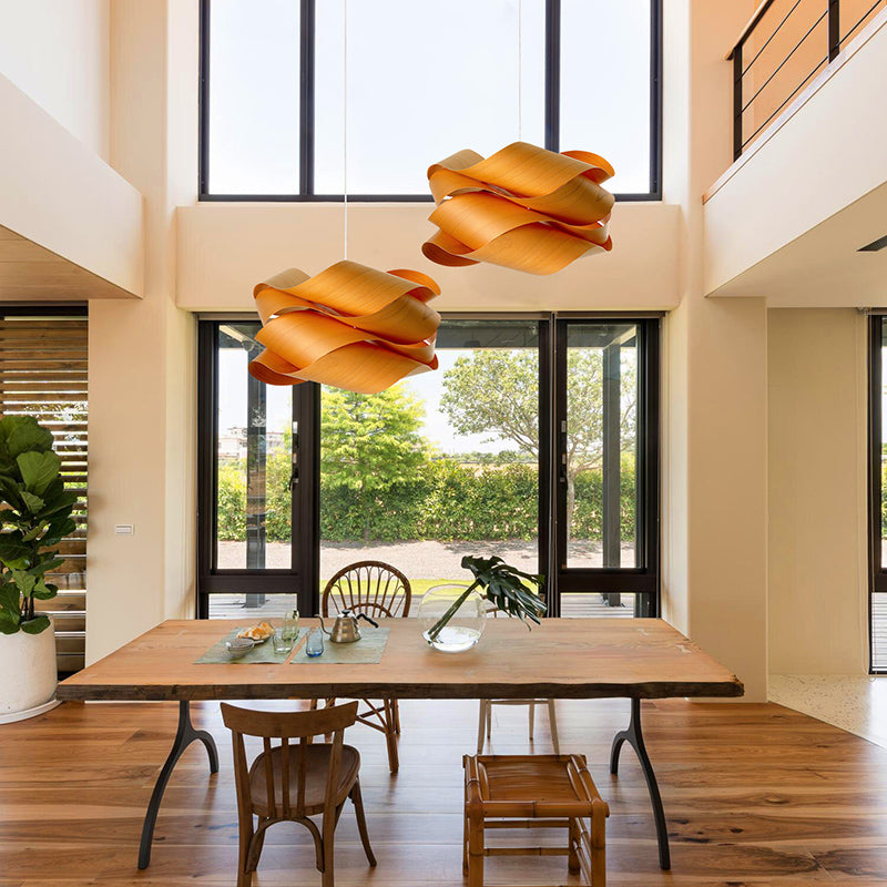 Wood Unique Shape Hanging Lights Modern Style 1 Head Hanging Mount Fixture for Restaurant