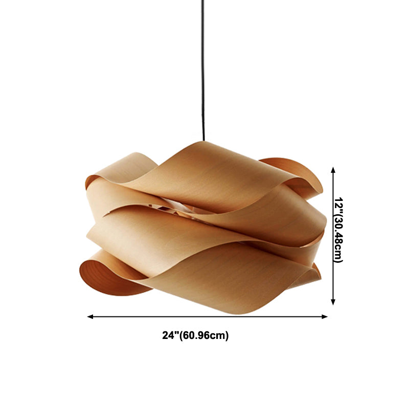 Wood Unique Shape Hanging Lights Modern Style 1 Head Hanging Mount Fixture for Restaurant