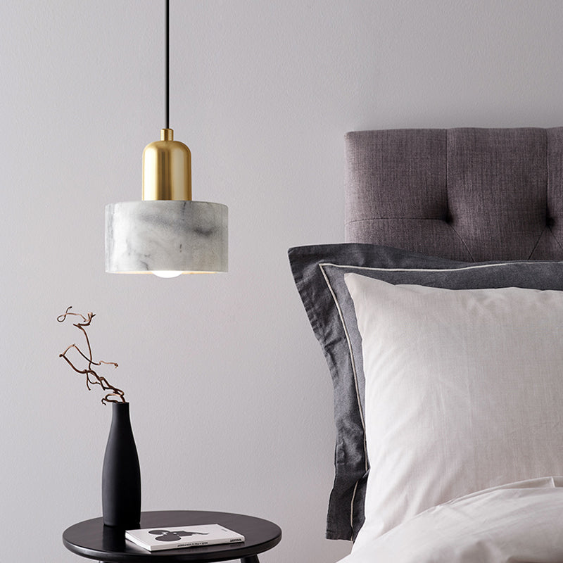 Marble Cylindrical Shape Hanging Lights Modern Style 1-Light Hanging Mount for Restaurant