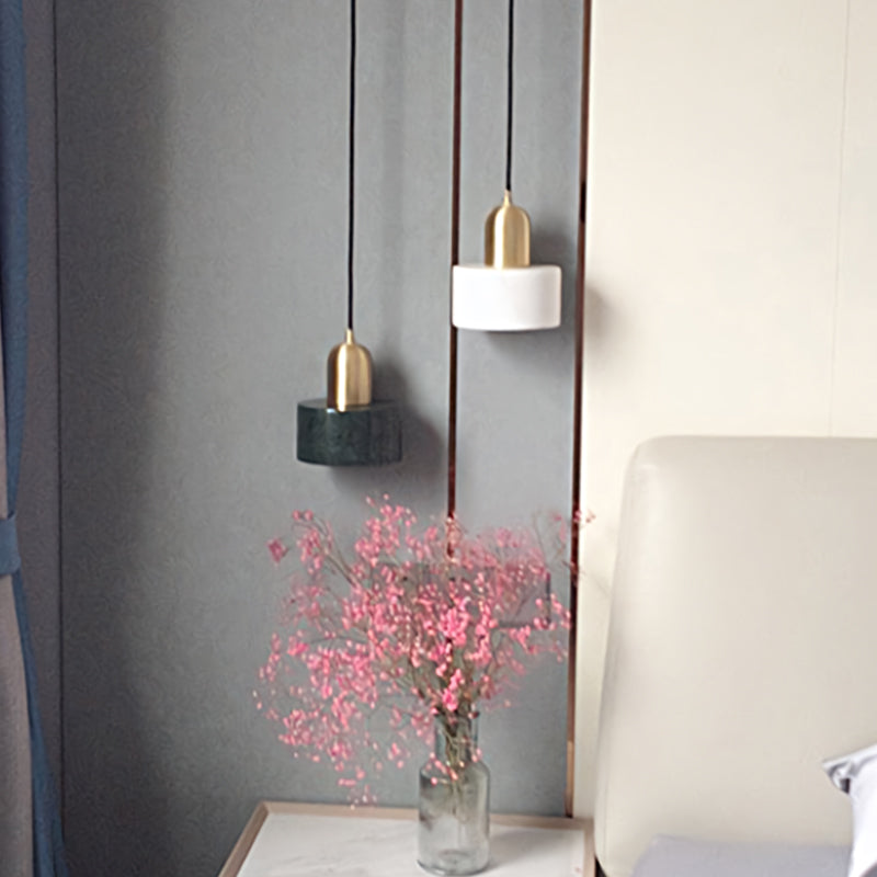 Marble Cylindrical Shape Hanging Lights Modern Style 1-Light Hanging Mount for Restaurant