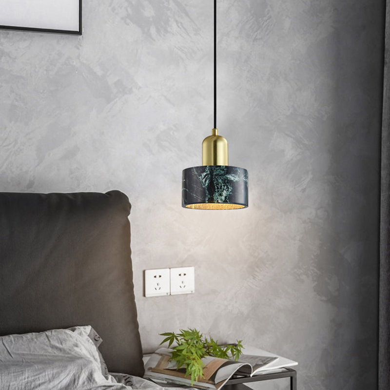 Marble Cylindrical Shape Hanging Lights Modern Style 1-Light Hanging Mount for Restaurant