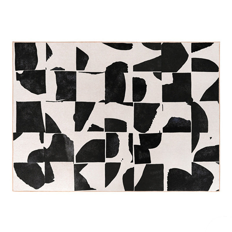 Black Semicircle Rug Polyester Casual Rug Non-Slip Backing Rug for Living Room