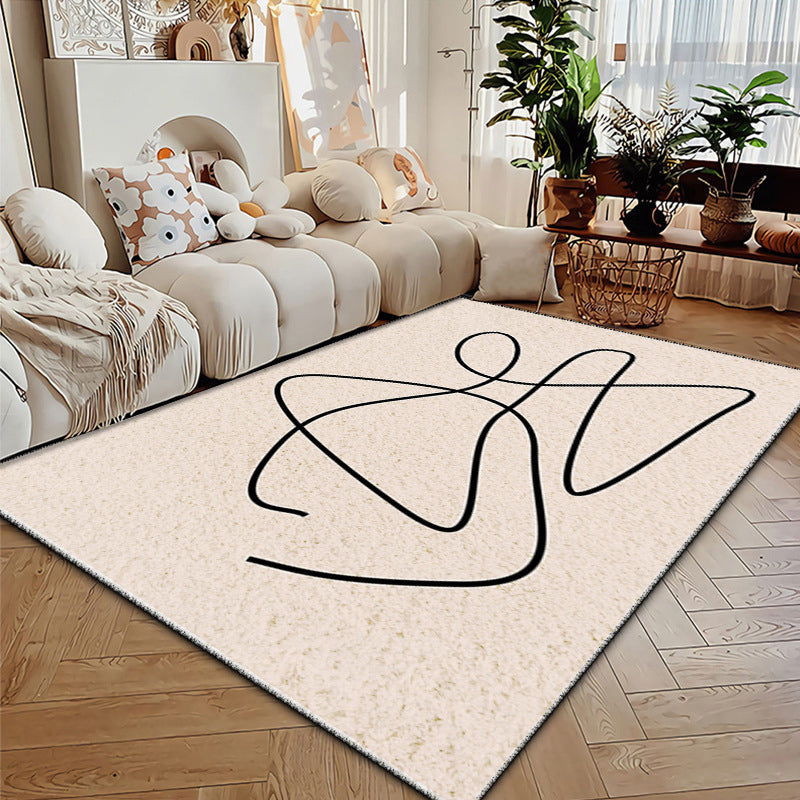 White Modern Rug Polyester Abstract Face Rug Non-Slip Backing Area Rug for Drawing Room