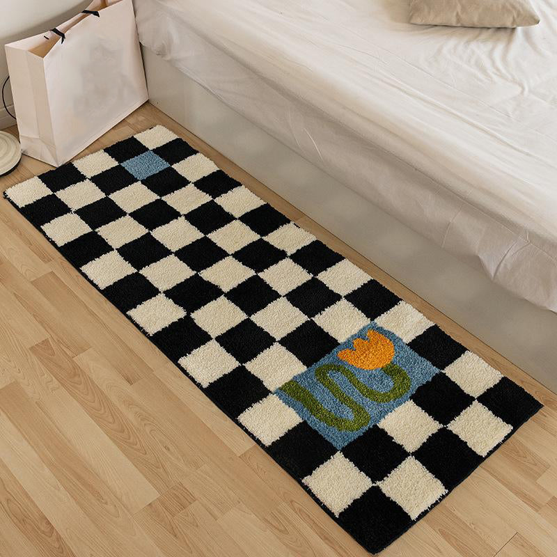 Black Modern Rug Polyester Grating Rug Stain Resistant Rug for Living Room