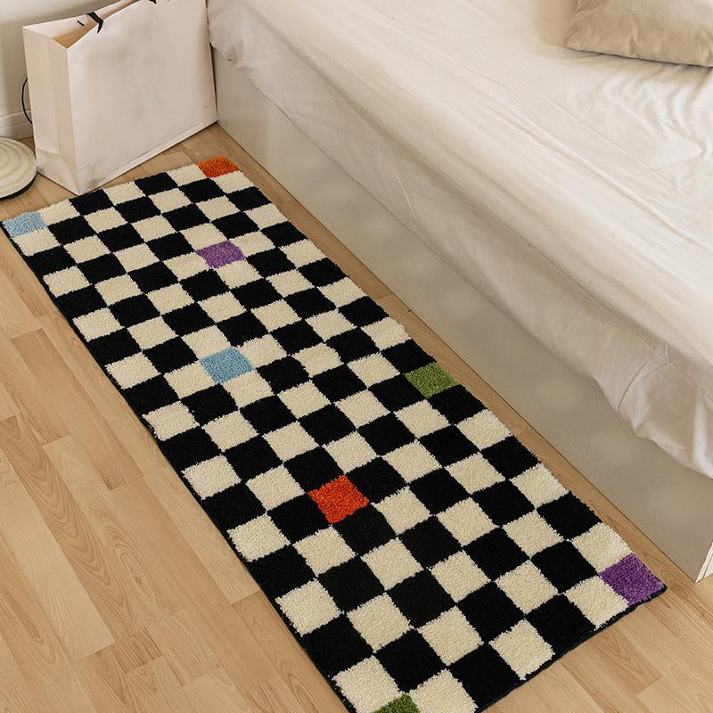 Black Modern Rug Polyester Grating Rug Stain Resistant Rug for Living Room